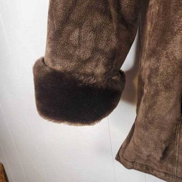 Vintage 90s Suede Fur Lined Brown Coat Jacket 1990 Bohemian Western Boho Leather - Picture 5 of 12